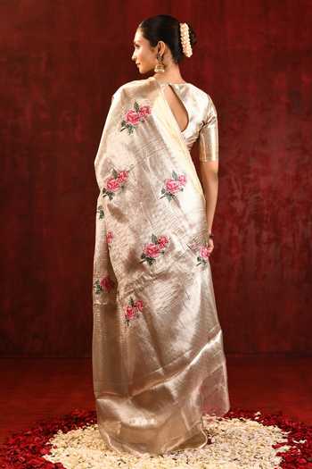 singhanias_Pink Tissue Saree With Running Blouse Fabric _Online_at_Aza_Fashions