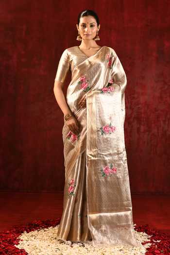 Buy_singhanias_Pink Tissue Saree With Running Blouse Fabric _at_Aza_Fashions