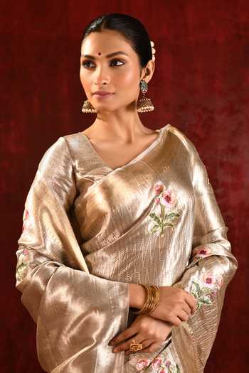 Buy_singhanias_Gold Tissue Saree With Running Blouse Fabric _Online_at_Aza_Fashions