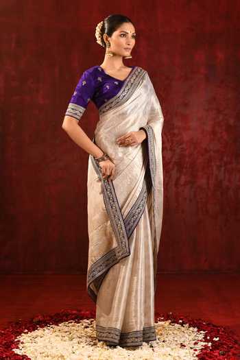 Buy_singhanias_Gold Tissue Saree With Running Blouse Fabric _Online_at_Aza_Fashions