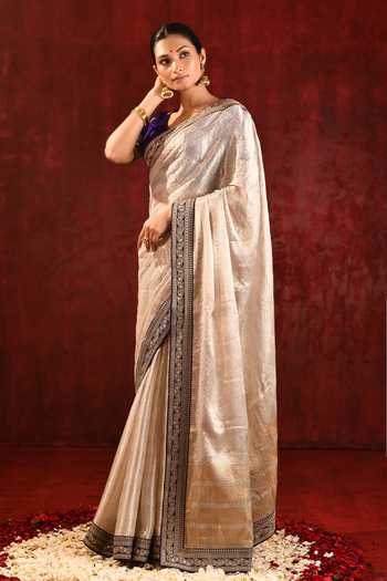 Shop_singhanias_Gold Tissue Saree With Running Blouse Fabric _Online_at_Aza_Fashions