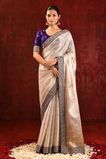 Buy_singhanias_Gold Tissue Saree With Running Blouse Fabric _at_Aza_Fashions