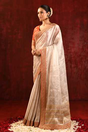 Buy_singhanias_Gold Tissue Saree With Running Blouse Fabric _Online_at_Aza_Fashions
