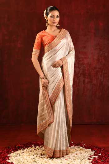 Shop_singhanias_Gold Tissue Saree With Running Blouse Fabric _Online_at_Aza_Fashions