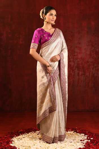 Buy_singhanias_Gold Tissue Saree With Running Blouse Fabric _Online_at_Aza_Fashions