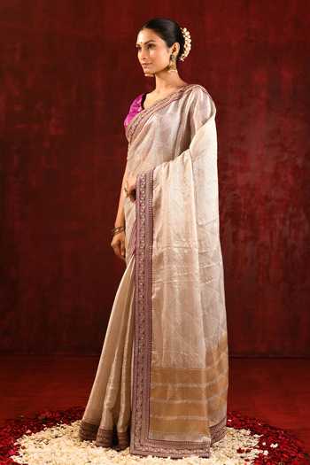Shop_singhanias_Gold Tissue Saree With Running Blouse Fabric _Online_at_Aza_Fashions