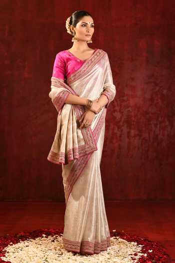 Buy_singhanias_Gold Tissue Saree With Running Blouse Fabric _Online_at_Aza_Fashions
