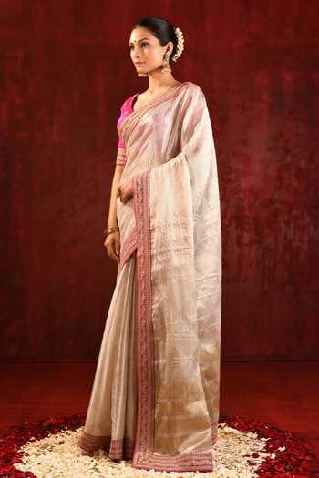 Shop_singhanias_Gold Tissue Saree With Running Blouse Fabric _Online_at_Aza_Fashions