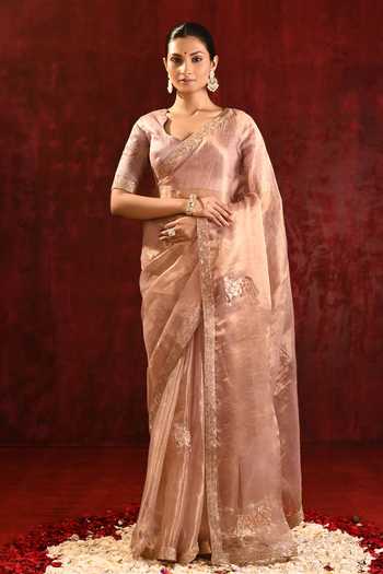 Buy_singhanias_Gold Tissue Saree With Running Blouse Fabric _at_Aza_Fashions