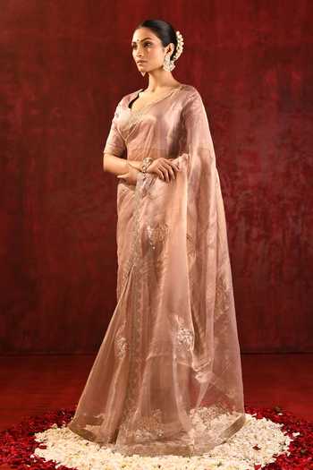 Buy_singhanias_Gold Tissue Saree With Running Blouse Fabric _Online_at_Aza_Fashions