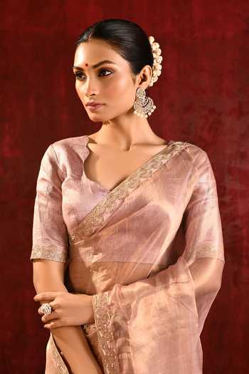 singhanias_Gold Tissue Saree With Running Blouse Fabric _at_Aza_Fashions