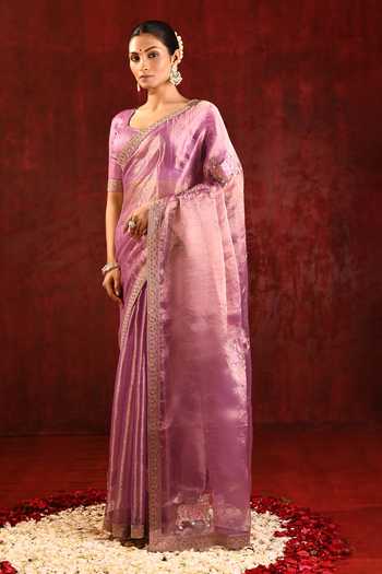 Buy_singhanias_Purple Tissue Saree With Running Blouse Fabric _Online_at_Aza_Fashions