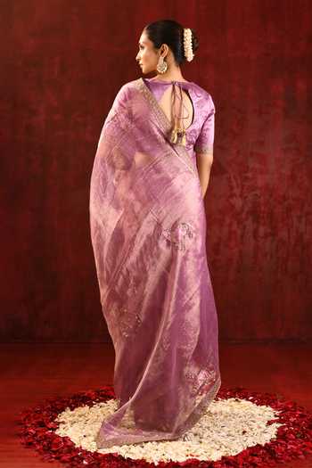 singhanias_Purple Tissue Saree With Running Blouse Fabric _Online_at_Aza_Fashions