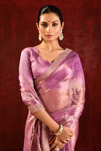 singhanias_Purple Tissue Saree With Running Blouse Fabric _at_Aza_Fashions
