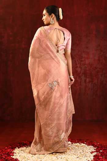 Singhanias_Pink Tissue Saree With Running Blouse Fabric _Online_at_Aza_Fashions