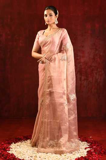 Buy_Singhanias_Pink Tissue Saree With Running Blouse Fabric _Online_at_Aza_Fashions