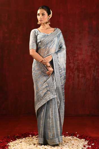 Buy_singhanias_Grey Tissue Saree With Running Blouse Fabric _Online_at_Aza_Fashions