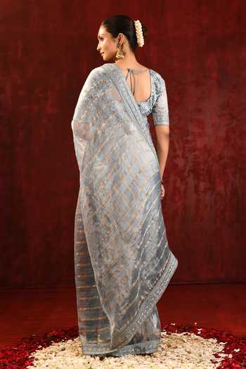 singhanias_Grey Tissue Saree With Running Blouse Fabric _Online_at_Aza_Fashions