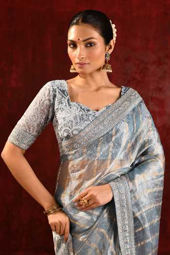 singhanias_Grey Tissue Saree With Running Blouse Fabric _at_Aza_Fashions