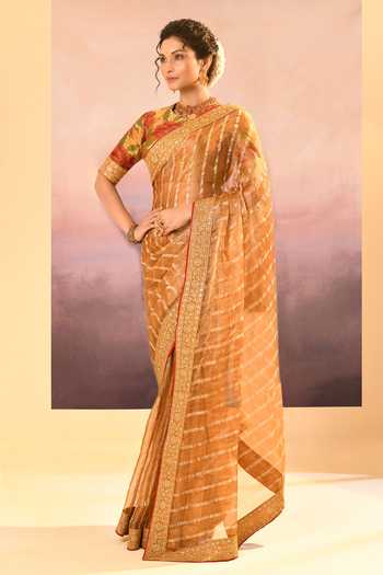Buy_singhanias_Gold Tissue Saree With Running Blouse Fabric _Online_at_Aza_Fashions