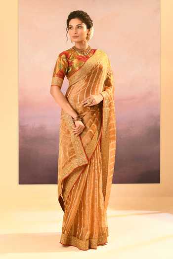 Shop_singhanias_Gold Tissue Saree With Running Blouse Fabric _Online_at_Aza_Fashions