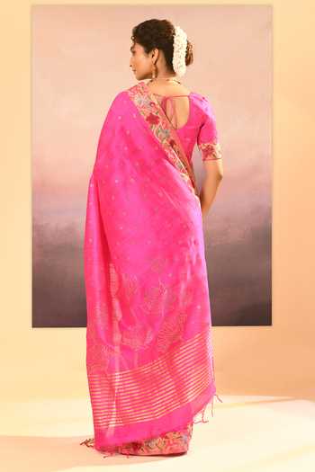 singhanias_Pink Silk Raw Saree And Running Blouse Fabric _Online_at_Aza_Fashions