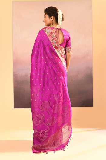 singhanias_Fuchsia Silk Saree And Running Blouse Fabric _Online_at_Aza_Fashions