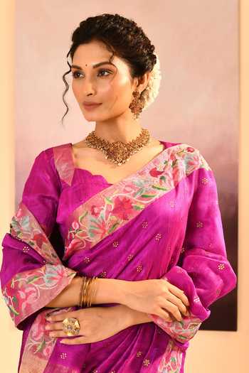 Buy_singhanias_Fuchsia Silk Saree And Running Blouse Fabric _Online_at_Aza_Fashions