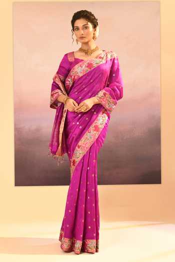 Shop_singhanias_Fuchsia Silk Saree And Running Blouse Fabric _Online_at_Aza_Fashions