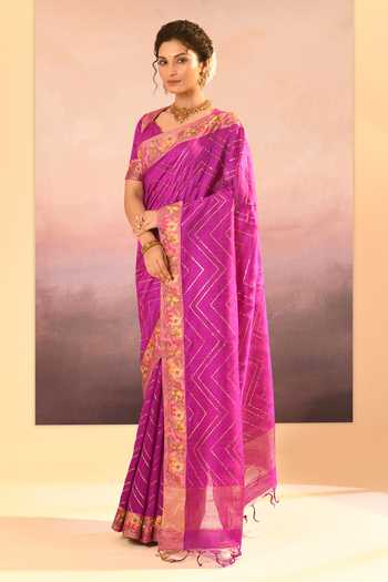 Buy_singhanias_Fuchsia Silk Raw Saree With Running Blouse Fabric _Online_at_Aza_Fashions