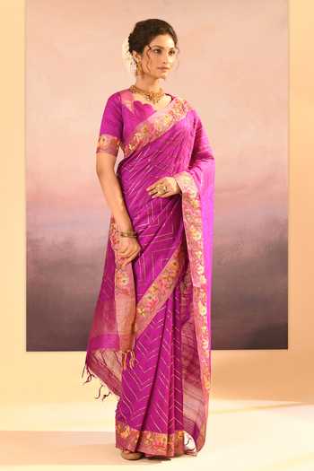 Shop_singhanias_Fuchsia Silk Raw Saree With Running Blouse Fabric _Online_at_Aza_Fashions