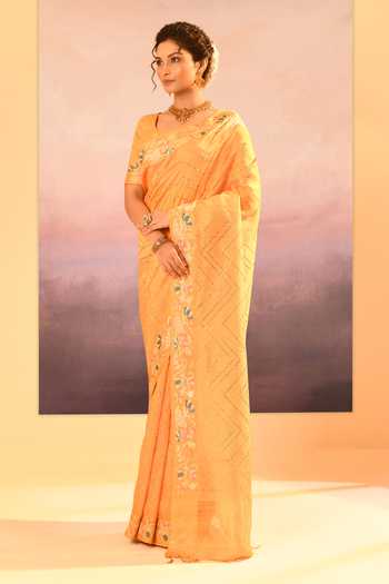 Buy_singhanias_Yellow Silk Raw Saree With Running Blouse Fabric _Online_at_Aza_Fashions