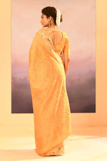 singhanias_Yellow Silk Raw Saree With Running Blouse Fabric _Online_at_Aza_Fashions