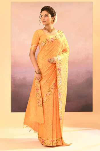 Buy_singhanias_Yellow Silk Raw Saree With Running Blouse Fabric _Online_at_Aza_Fashions