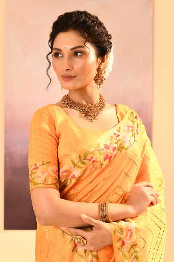 Shop_singhanias_Yellow Silk Raw Saree With Running Blouse Fabric _Online_at_Aza_Fashions