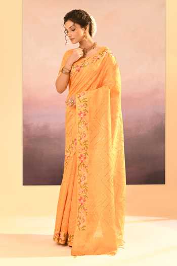 singhanias_Yellow Silk Raw Saree With Running Blouse Fabric _at_Aza_Fashions