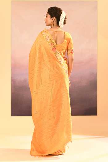 singhanias_Yellow Silk Raw Saree With Running Blouse Fabric _Online_at_Aza_Fashions