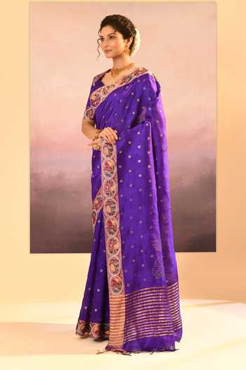 Buy_singhanias_Purple Silk Raw Saree With Running Blouse Fabric _Online_at_Aza_Fashions