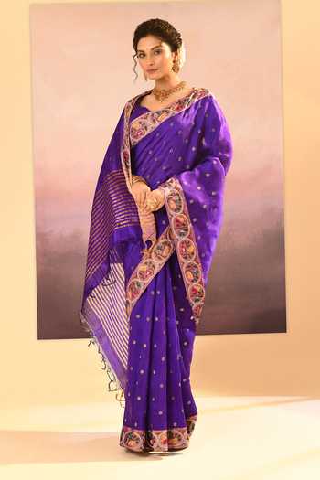 Shop_singhanias_Purple Silk Raw Saree With Running Blouse Fabric _Online_at_Aza_Fashions