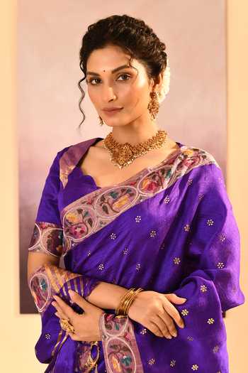 singhanias_Purple Silk Raw Saree With Running Blouse Fabric _at_Aza_Fashions
