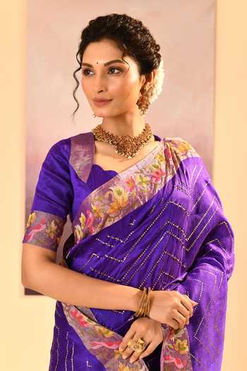 Buy_singhanias_Purple Silk Raw Saree With Running Blouse Fabric _Online_at_Aza_Fashions