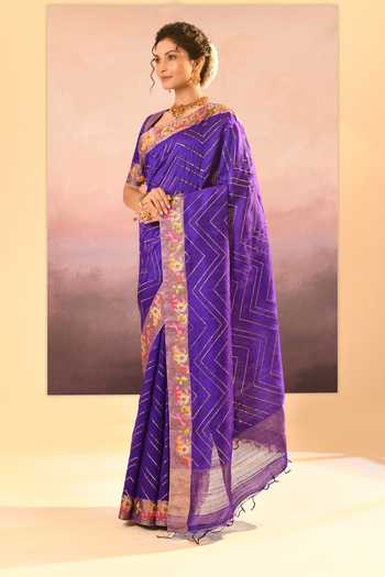 Shop_singhanias_Purple Silk Raw Saree With Running Blouse Fabric _Online_at_Aza_Fashions