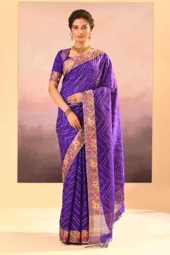 Buy_singhanias_Purple Silk Raw Saree With Running Blouse Fabric _at_Aza_Fashions