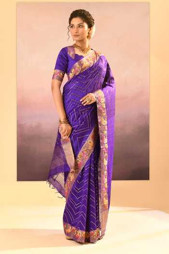 singhanias_Purple Silk Raw Saree With Running Blouse Fabric _at_Aza_Fashions