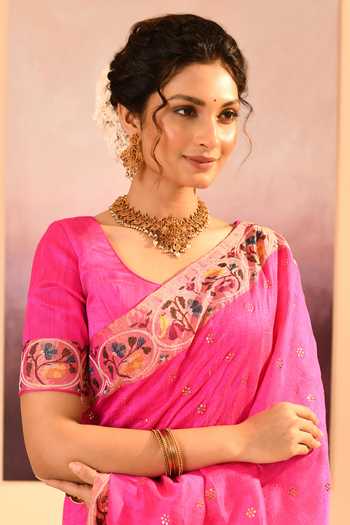 Shop_singhanias_Pink Silk Raw Saree With Running Blouse Fabric _Online_at_Aza_Fashions