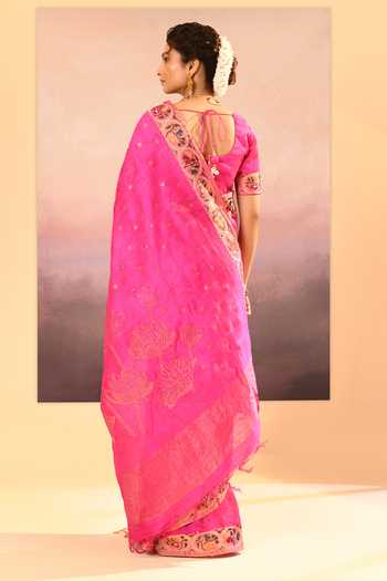 singhanias_Pink Silk Raw Saree With Running Blouse Fabric _Online_at_Aza_Fashions