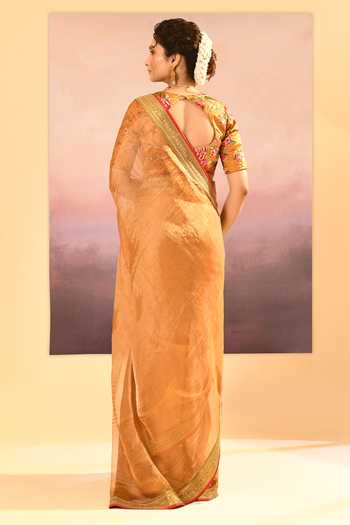 singhanias_Gold Tissue Saree With Running Blouse Fabric _Online_at_Aza_Fashions