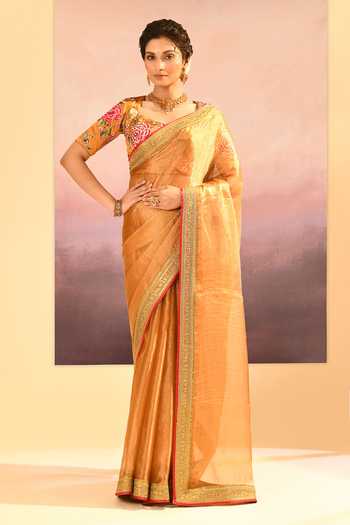 Buy_singhanias_Gold Tissue Saree With Running Blouse Fabric _Online_at_Aza_Fashions