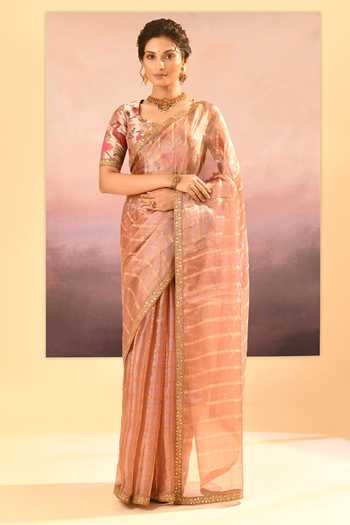 Buy_Singhanias_Beige Tissue Saree With Running Blouse Fabric _at_Aza_Fashions