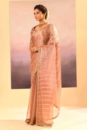 Buy_Singhanias_Beige Tissue Saree With Running Blouse Fabric _Online_at_Aza_Fashions